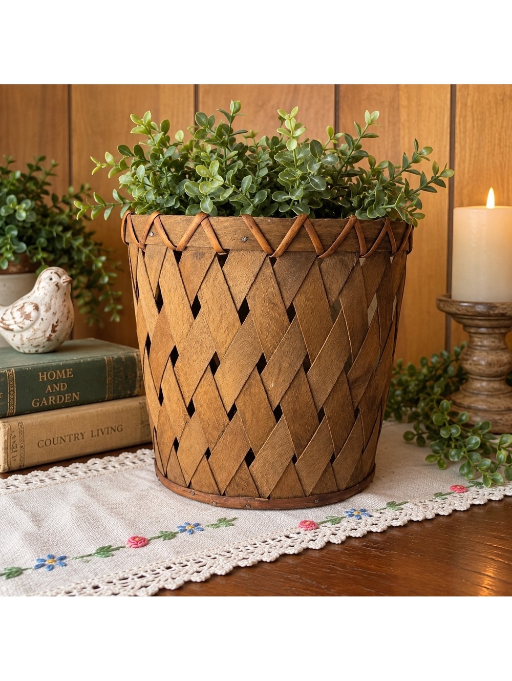 Vintage Woven Wood Basket Made in Philippines 7x7 Rustic Farmhouse Decor